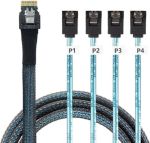 Slimline SAS SFF-8654 4i Straight to 4x SATA 7Pin Target Hard Disk Cable 12Gbps 3ft 1M Black