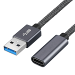 USB 3.0 A Male to Type C Female Braided Adapter3in Grey